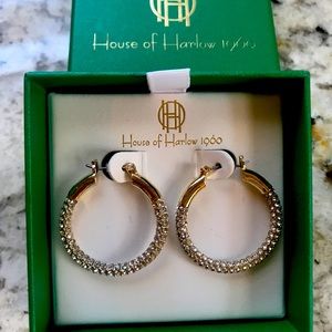 Gold embellished hoop earrings.